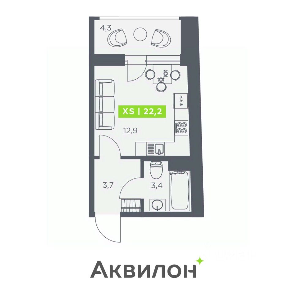 Планировка Студия, 22,2