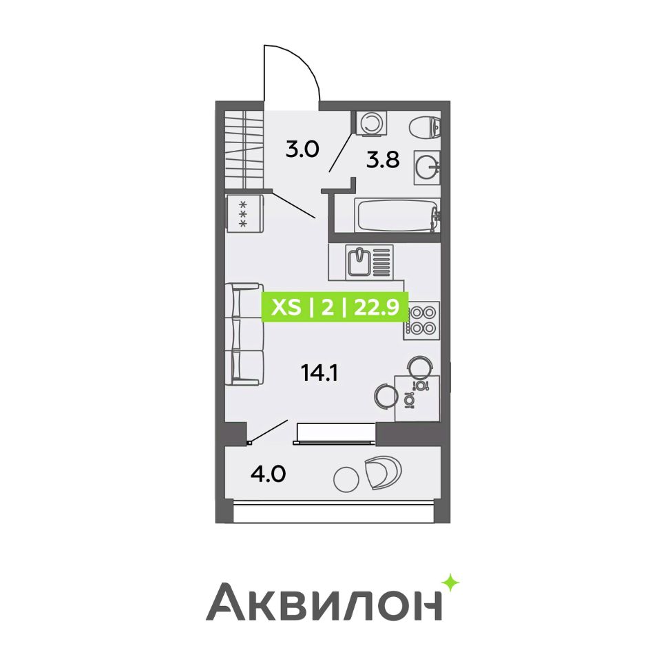 Планировка Студия, 22,9