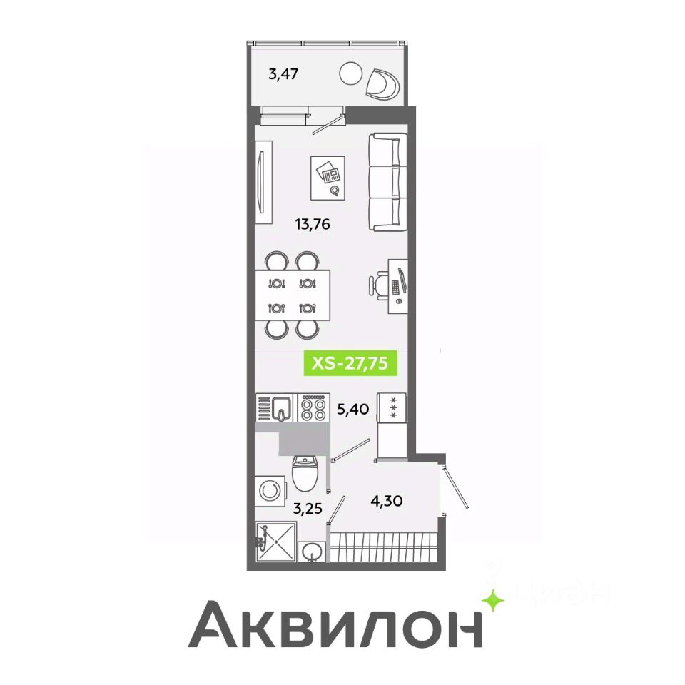 Планировка Студия, 27,57