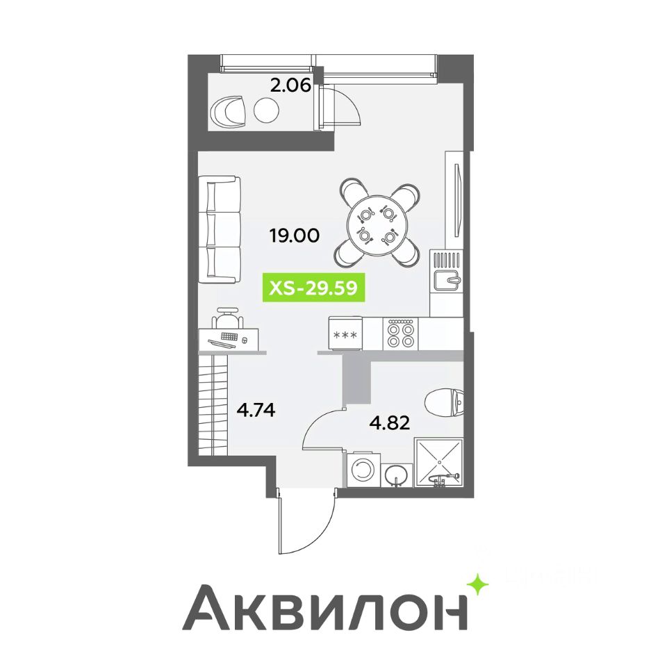 Планировка Студия, 29,59