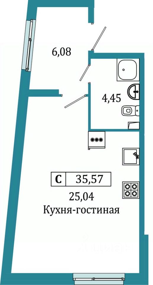 Планировка Студия, 35,57